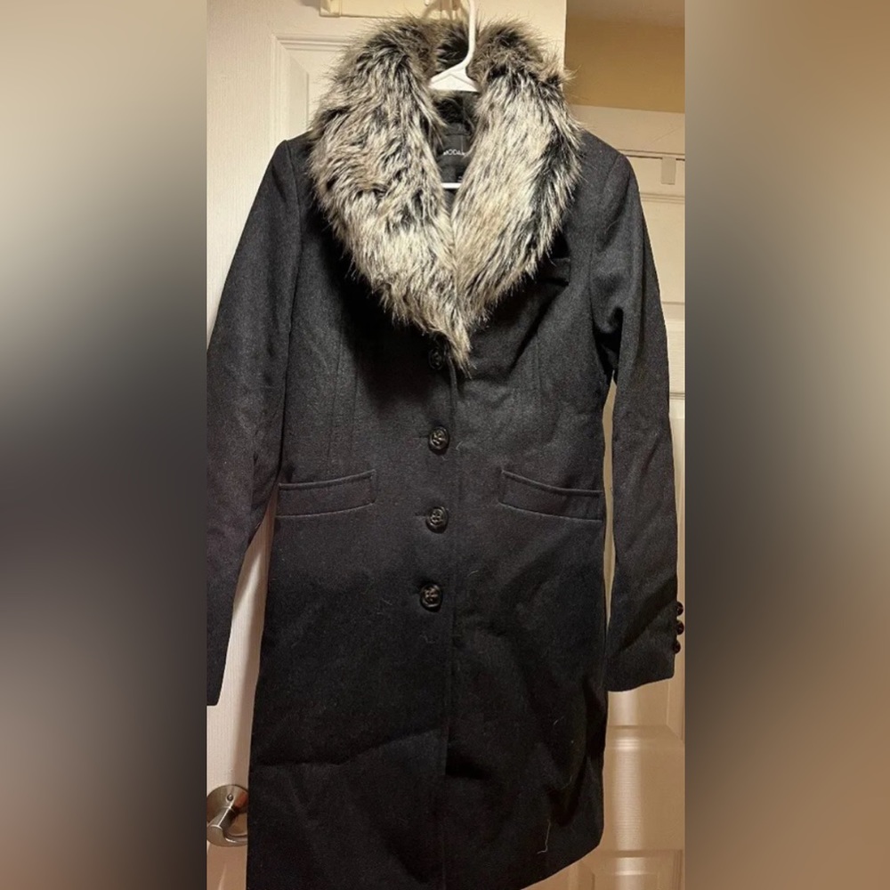 Moda International Faux Fur Trench Coat Womens Size Small